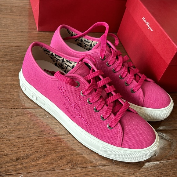 Salvatore Ferragamo Hot Pink ‘Mediterr Eco’ Fabric Sneakers - Picture 2 of 9